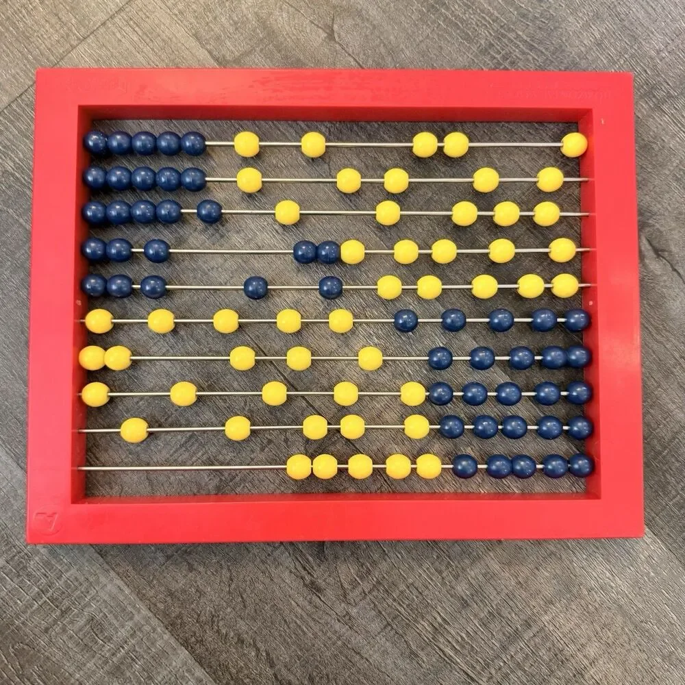 Horizontal Abacus Counting Frame Red with Blue & Yellow Beads Age 4-11